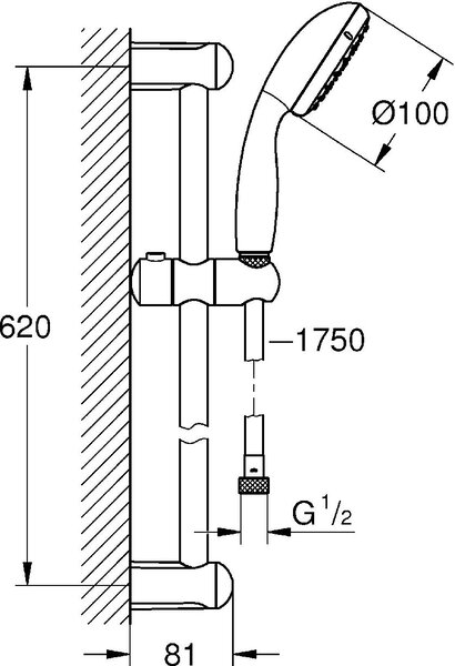 GROHE Saliscendi Asta Doccia 2 Getti colore Cromo - 27598001 Tempesta 100