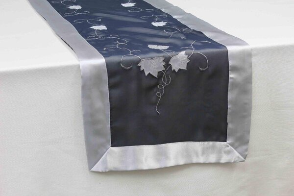 Elite Runner Natalazio Rettangolare 40x130 cm in Satin con ricamo colore Blu - MH04B345