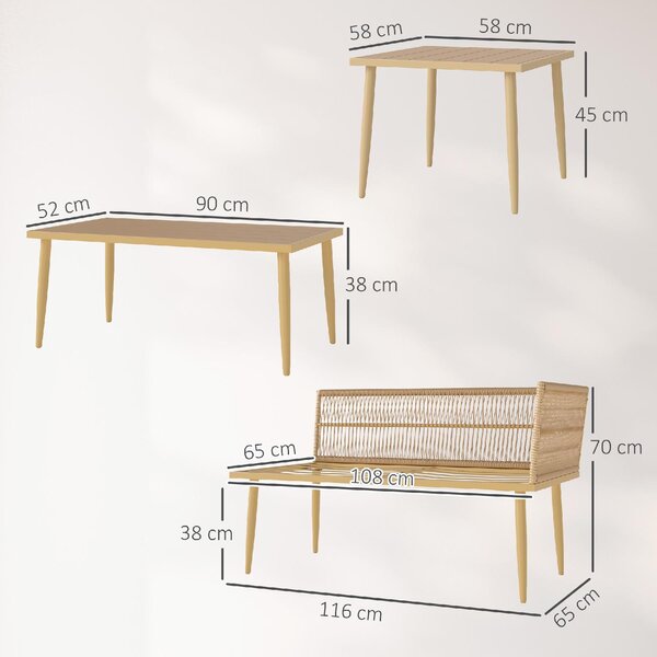 VivaGarden Salotto da Giardino con 2 Divani e 2 Tavolini con Cuscini in Rattan PE colore Legno Naturale