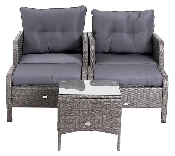 VivaGarden Salotto da Giardino con 2 Poltrone 2 Pouf e Tavolino con Cuscini in Rattan PE colore Grigio