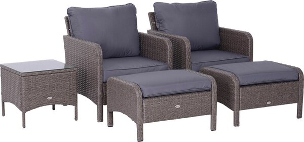 VivaGarden Salotto da Giardino con 2 Poltrone 2 Pouf e Tavolino con Cuscini in Rattan PE colore Grigio