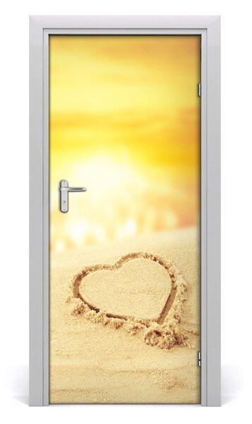 Adesivo per porta interna Cuore sulla spiaggia 75x205 cm