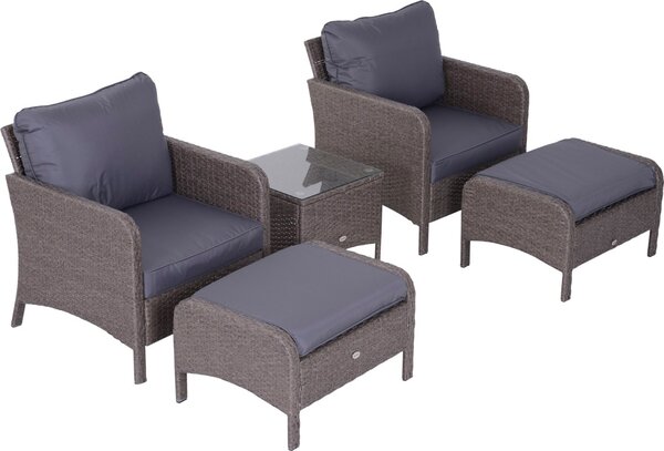 VivaGarden Salotto da Giardino con 2 Poltrone 2 Pouf e Tavolino con Cuscini in Rattan PE colore Grigio