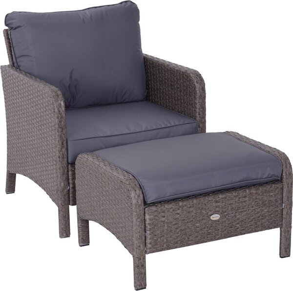 VivaGarden Salotto da Giardino con 2 Poltrone 2 Pouf e Tavolino con Cuscini in Rattan PE colore Grigio