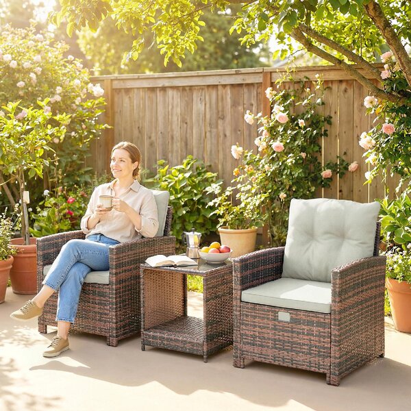 VivaGarden Salotto da Giardino con 2 Poltrone 2 Pouf e Tavolino in Rattan PE e Acciaio colore Marrone