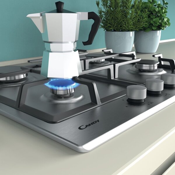 Candy CHG 6BRX Serie Timeless Piano Cottura 4 Fuochi a Gas 60 cm Griglie in Ghisa colore Inox