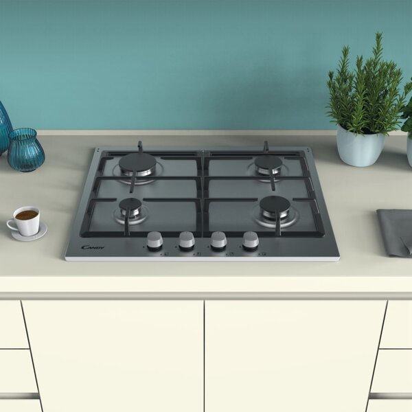Candy CHG 6BRX Serie Timeless Piano Cottura 4 Fuochi a Gas 60 cm Griglie in Ghisa colore Inox