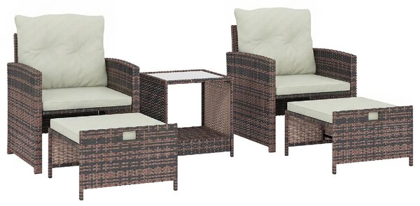VivaGarden Salotto da Giardino con 2 Poltrone 2 Pouf e Tavolino in Rattan PE e Acciaio colore Marrone