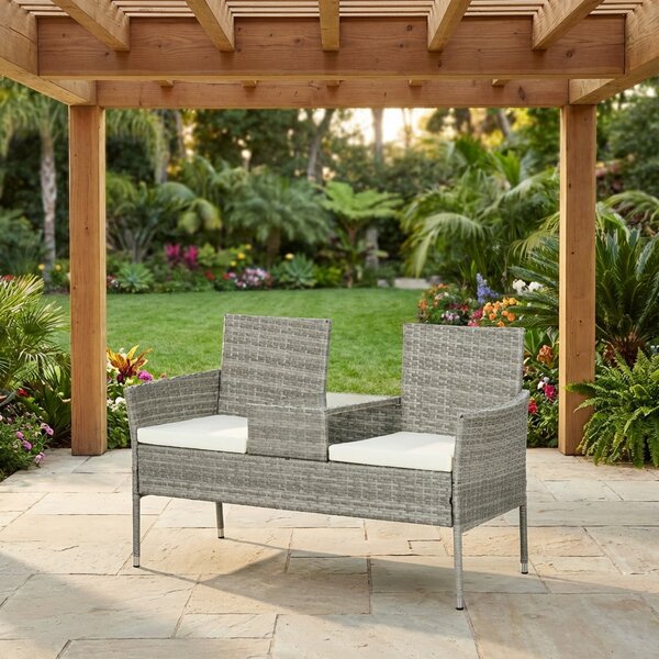 VivaGarden Salotto da Giardino con 2 Poltrone e Tavolino con Cuscini in Acciaio e Rattan PE colore Grigio/Crema