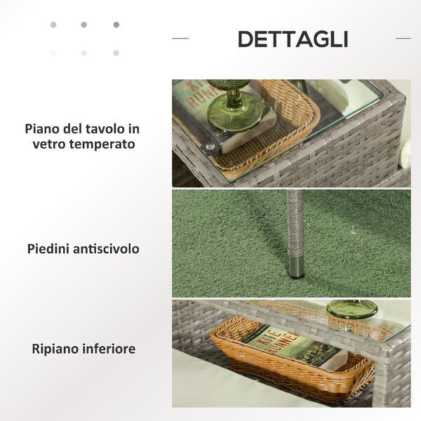 VivaGarden Salotto da Giardino con 2 Poltrone e Tavolino con Cuscini in Acciaio e Rattan PE colore Grigio/Crema
