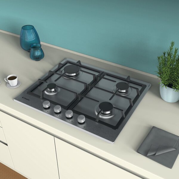 Candy CHG 6BRX Serie Timeless Piano Cottura 4 Fuochi a Gas 60 cm Griglie in Ghisa colore Inox