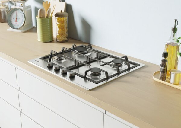 Candy CHG 6BRX Serie Timeless Piano Cottura 4 Fuochi a Gas 60 cm Griglie in Ghisa colore Inox
