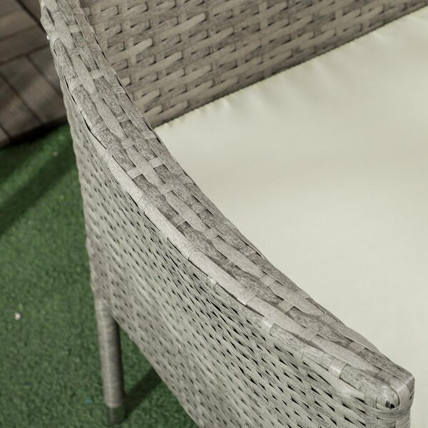 VivaGarden Salotto da Giardino con 2 Poltrone e Tavolino con Cuscini in Acciaio e Rattan PE colore Grigio/Crema