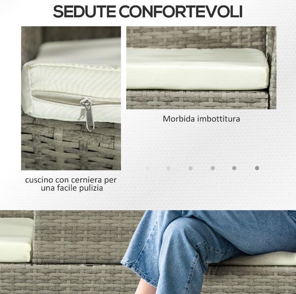 VivaGarden Salotto da Giardino con 2 Poltrone e Tavolino con Cuscini in Acciaio e Rattan PE colore Grigio/Crema