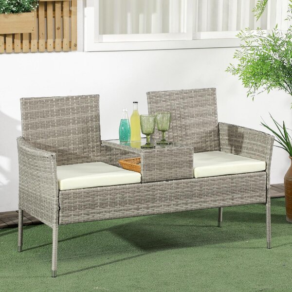 VivaGarden Salotto da Giardino con 2 Poltrone e Tavolino con Cuscini in Acciaio e Rattan PE colore Grigio/Crema