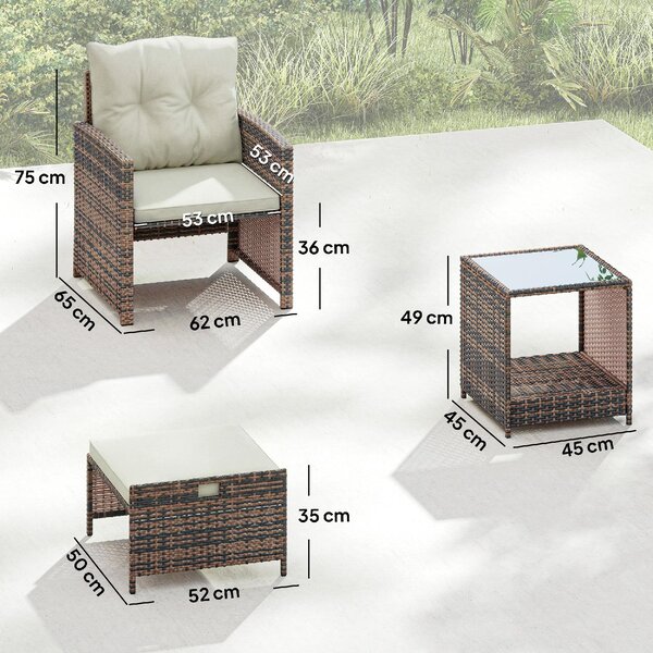 VivaGarden Salotto da Giardino con 2 Poltrone 2 Pouf e Tavolino in Rattan PE e Acciaio colore Marrone