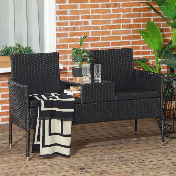 VivaGarden Salotto da Giardino con 2 Poltrone e Tavolino con Cuscini in Acciaio e Rattan PE colore Nero
