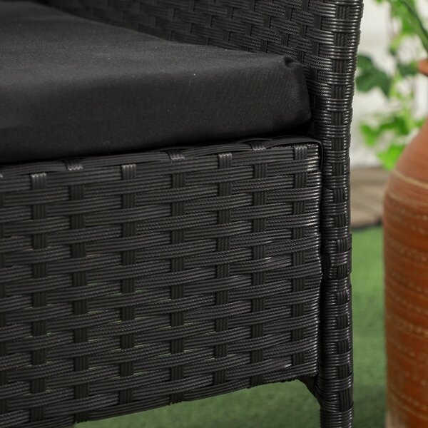 VivaGarden Salotto da Giardino con 2 Poltrone e Tavolino con Cuscini in Acciaio e Rattan PE colore Nero