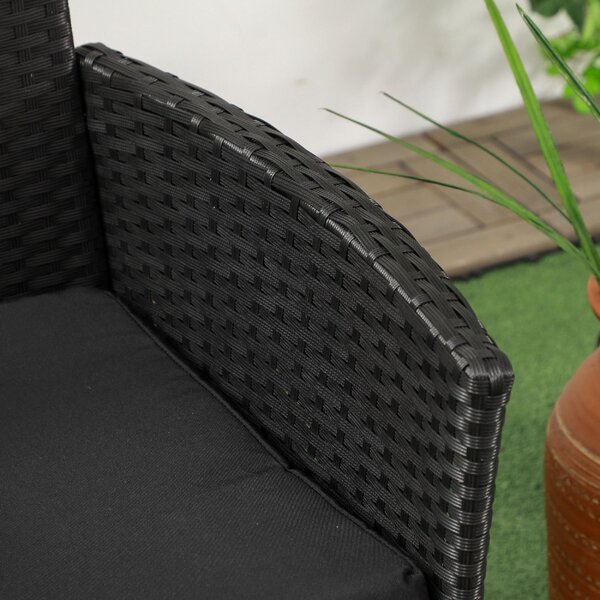 VivaGarden Salotto da Giardino con 2 Poltrone e Tavolino con Cuscini in Acciaio e Rattan PE colore Nero