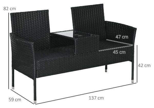 VivaGarden Salotto da Giardino con 2 Poltrone e Tavolino con Cuscini in Acciaio e Rattan PE colore Nero
