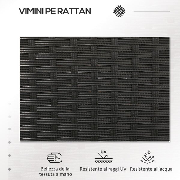 VivaGarden Salotto da Giardino con 2 Poltrone e Tavolino con Cuscini in Acciaio e Rattan PE colore Nero