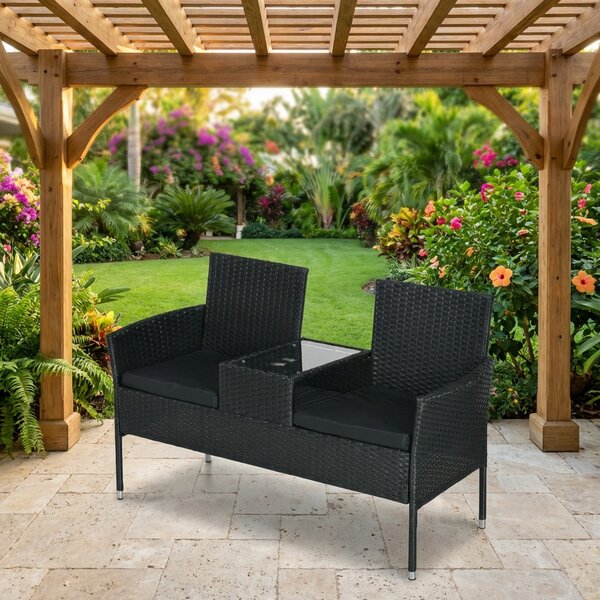 VivaGarden Salotto da Giardino con 2 Poltrone e Tavolino con Cuscini in Acciaio e Rattan PE colore Nero