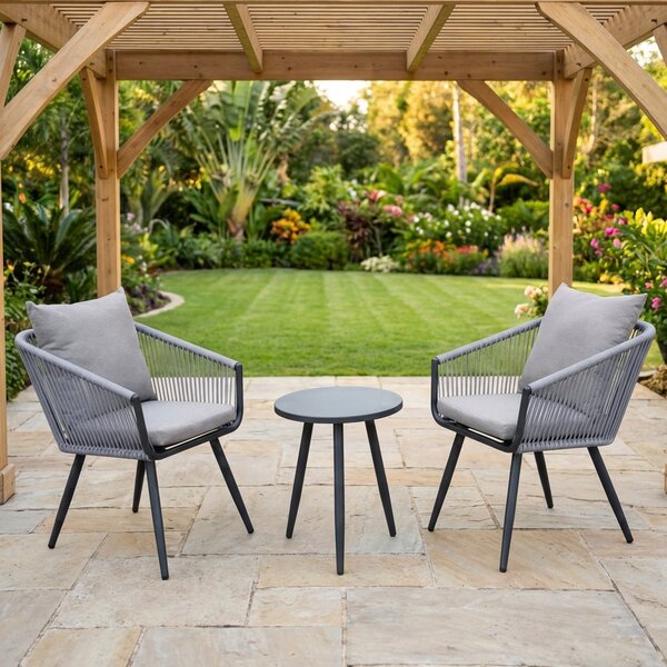 Brixo Salotto da Giardino con 2 Poltrone e Tavolino con Cuscini in Plastica colore Grigio - Yemantr