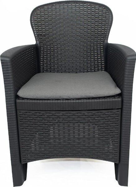 IPAE PROGARDEN Salotto da Giardino con 2 Poltrone e Tavolino con Cuscini in Rattan PE colore Antracite - Tree