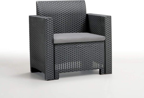 BICA Salotto da Giardino con 2 Poltrone e Tavolino con Cuscini in Rattan PE colore Antracite - Nebraska