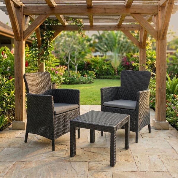 ALLIBERT Salotto da Giardino con 2 Poltrone e Tavolino con Cuscini in Rattan PE colore Antracite - Balcony set