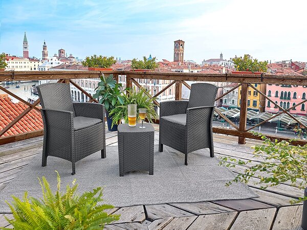 BICA Salotto da Giardino con 2 Poltrone e Tavolino con Cuscini in Rattan PE colore Antracite - Terrace