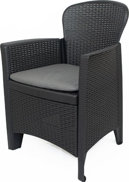 IPAE PROGARDEN Salotto da Giardino con 2 Poltrone e Tavolino con Cuscini in Rattan PE colore Antracite - Tree