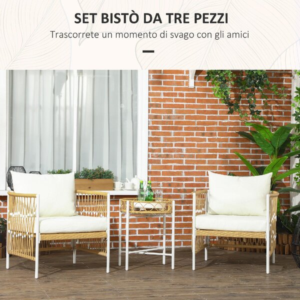 VivaGarden Salotto da Giardino con 2 Poltrone e Tavolino con Cuscini in Rattan PE colore Giallo