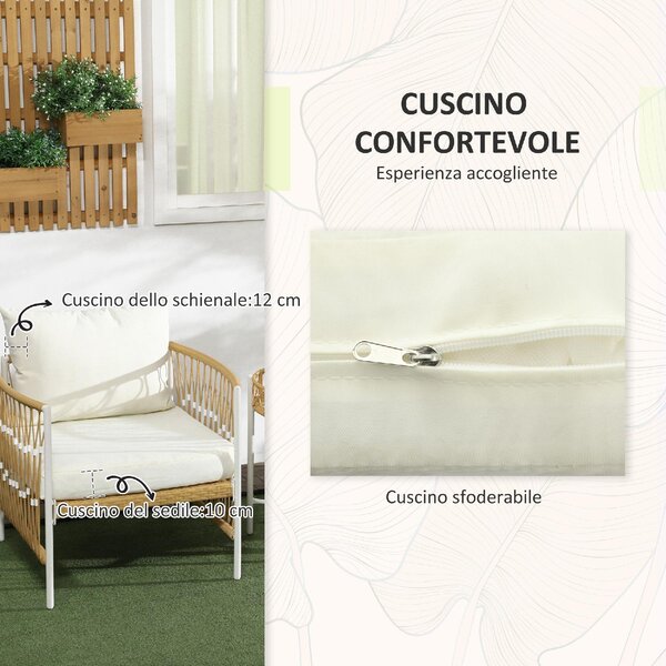 VivaGarden Salotto da Giardino con 2 Poltrone e Tavolino con Cuscini in Rattan PE colore Giallo