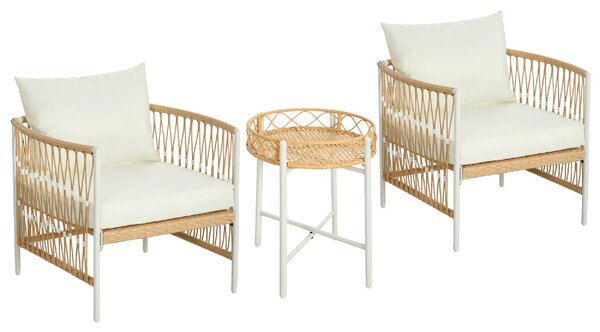 VivaGarden Salotto da Giardino con 2 Poltrone e Tavolino con Cuscini in Rattan PE colore Giallo