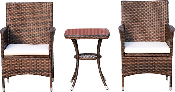 VivaGarden Salotto da Giardino con 2 Poltrone e Tavolino con Cuscini in Rattan PE colore Marrone