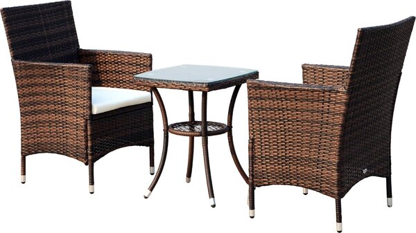 VivaGarden Salotto da Giardino con 2 Poltrone e Tavolino con Cuscini in Rattan PE colore Marrone