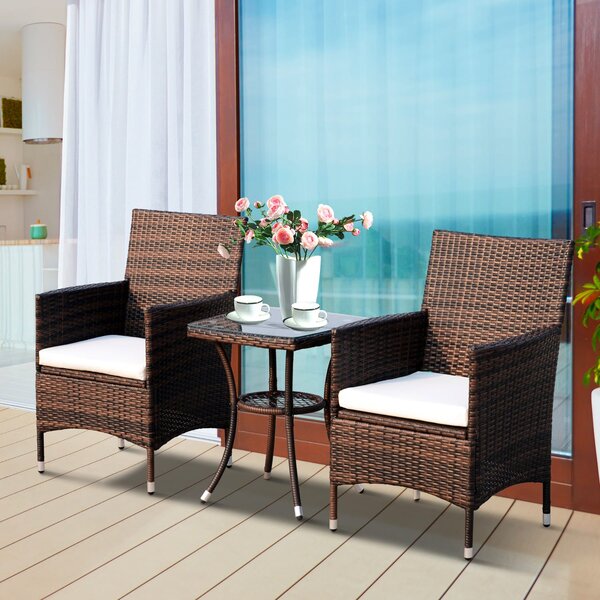 VivaGarden Salotto da Giardino con 2 Poltrone e Tavolino con Cuscini in Rattan PE colore Marrone