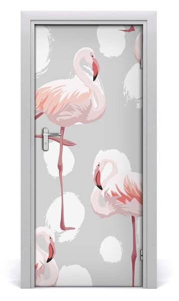 Poster adesivo per porta Flamingos e punti 75x205 cm