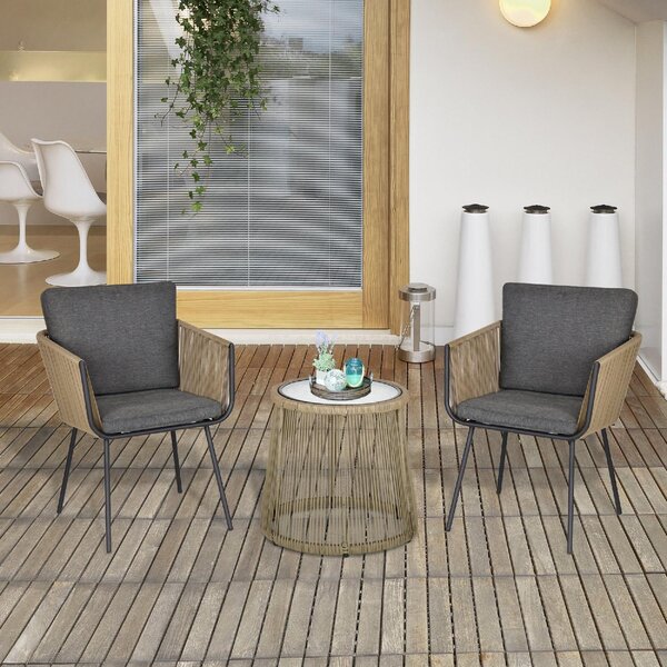 VivaGarden Salotto da Giardino con 2 Poltrone e Tavolino con Cuscini in Rattan PE colore Grigio