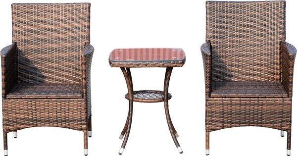 VivaGarden Salotto da Giardino con 2 Poltrone e Tavolino con Cuscini in Rattan PE colore Marrone