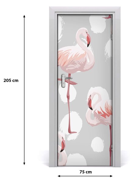 Poster adesivo per porta Flamingos e punti 75x205 cm