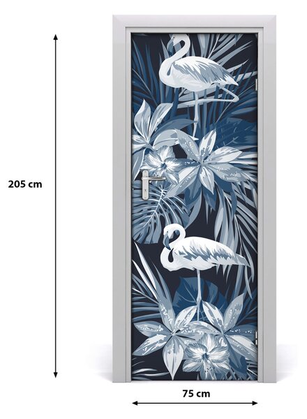 Poster adesivo per porta Fiori e fenicotteri 75x205 cm