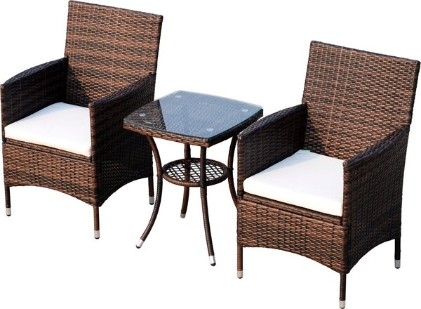 VivaGarden Salotto da Giardino con 2 Poltrone e Tavolino con Cuscini in Rattan PE colore Marrone
