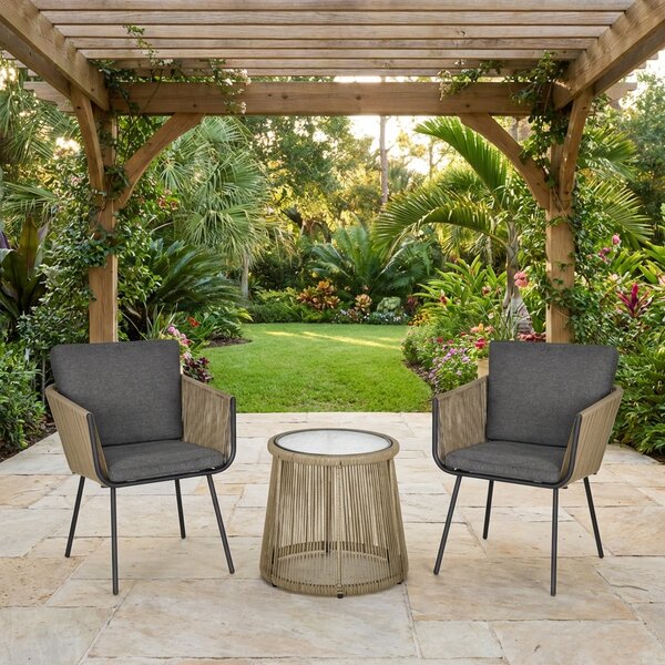 VivaGarden Salotto da Giardino con 2 Poltrone e Tavolino con Cuscini in Rattan PE colore Grigio
