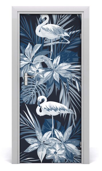 Poster adesivo per porta Fiori e fenicotteri 75x205 cm