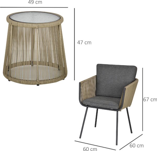 VivaGarden Salotto da Giardino con 2 Poltrone e Tavolino con Cuscini in Rattan PE colore Grigio