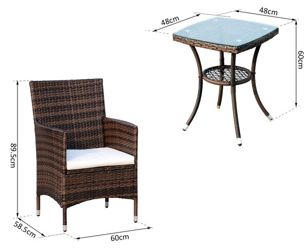 VivaGarden Salotto da Giardino con 2 Poltrone e Tavolino con Cuscini in Rattan PE colore Marrone