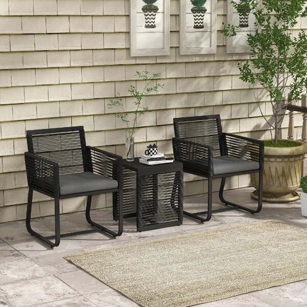 VivaGarden Salotto da Giardino con 2 Poltrone e Tavolino con Cuscini in Rattan PE colore Nero