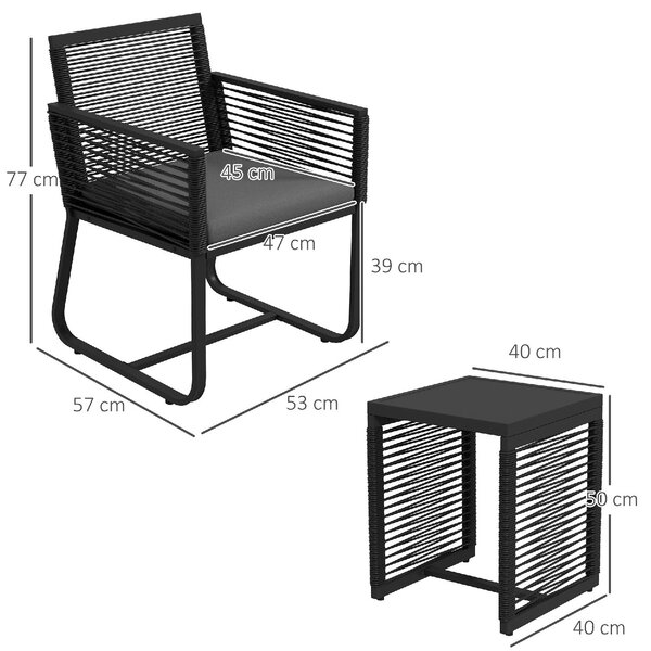 VivaGarden Salotto da Giardino con 2 Poltrone e Tavolino con Cuscini in Rattan PE colore Nero